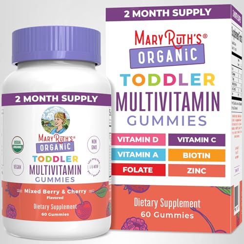 MARYRUTH'S Organic Toddler Multivitamin Gummies | Ages 4+ | Vitamin A, C, D, E, B6, B12, Biotin, Iodine, Zinc | Immunity | Bone & Teeth Health