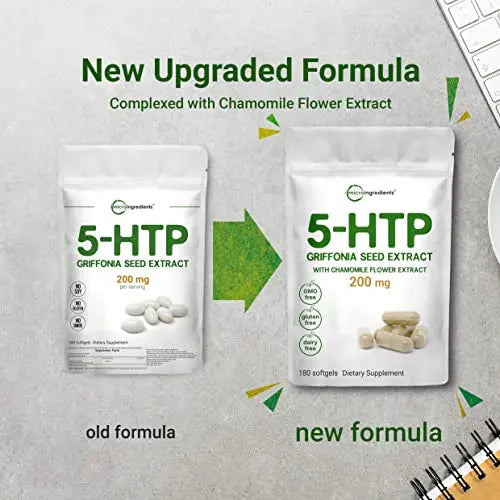Micro Ingredients 5-HTP 200mg with Chamomile Flower Extract, 180 Capsules, 2 in 1 Formula Micro Ingredients Au supplements