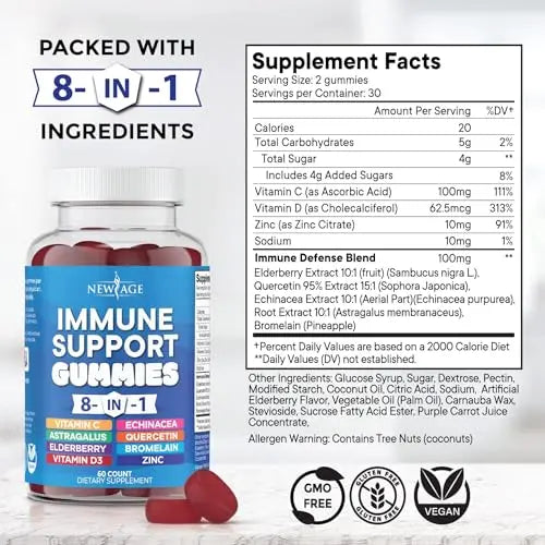 NEW AGE 8 in 1 Immune Support Booster Supplement with Elderberry, Vitamin C NEW AGE Au supplements