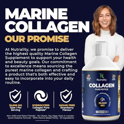 Nutrality Marine Collagen Sugar Free Liquid | Peptides, Hyaluronic Acid, Silica, Biotin, 10000mg Type 1 Nutrality Au supplements
