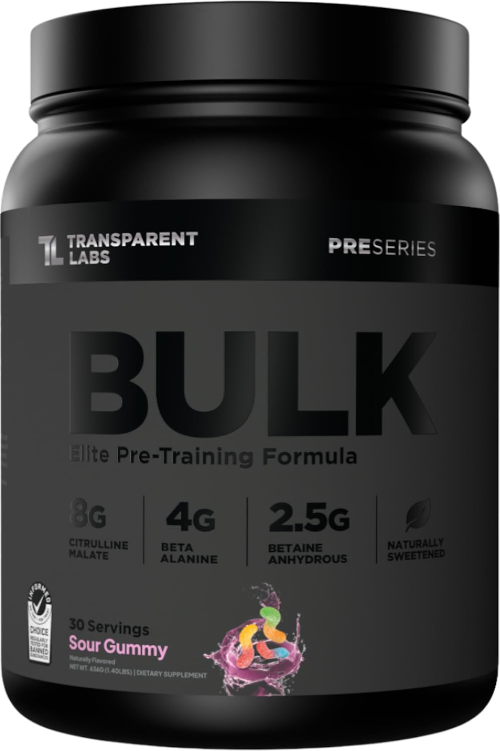 Transparent Labs Bulk Black Pre Workout - Clinically Dosed, Sugar Free Preworkout for Men and Women with Beta Alanine Powder, Citrulline Malate