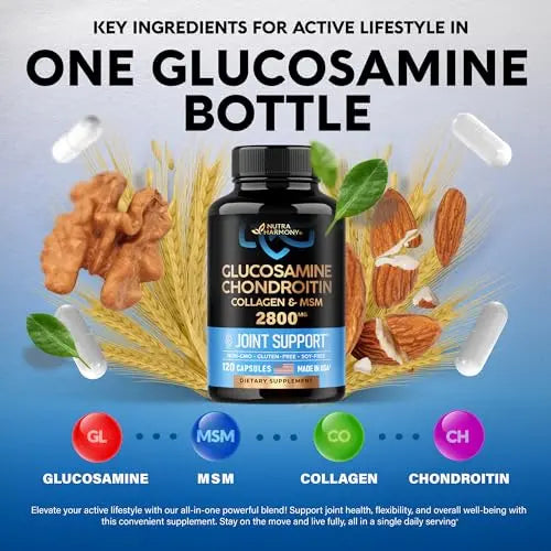 Glucosamine | Chondroitin | MSM | Collagen - 2800 mg Joint Support Supplement NUTRAHARMONY Au supplements