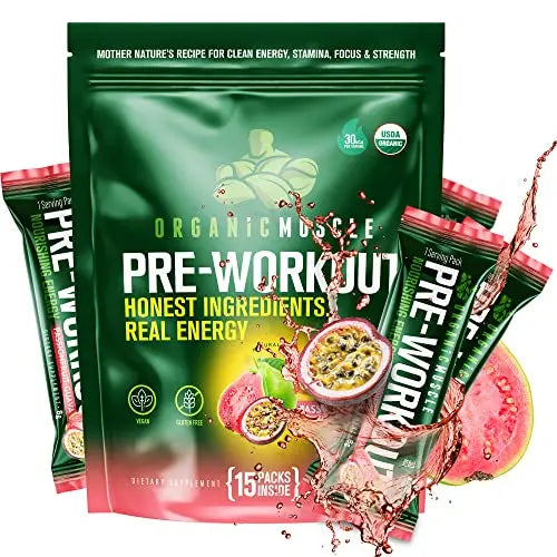 Organic Muscle Superfood Pre Workout Powder for Men & Women, Passionfruit Guava Organic Muscle Au supplements