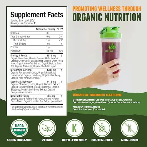 Organic Muscle Superfood Pre Workout Powder for Men & Women, Passionfruit Guava Organic Muscle Au supplements