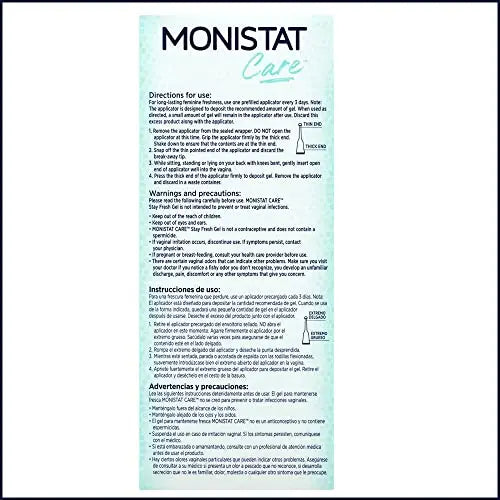 Monistat Stay Fresh Gel, Odor Eliminating Gel for Feminine Care, Fragrance Free Vaginal Gel, Prefilled Monistat Au supplements