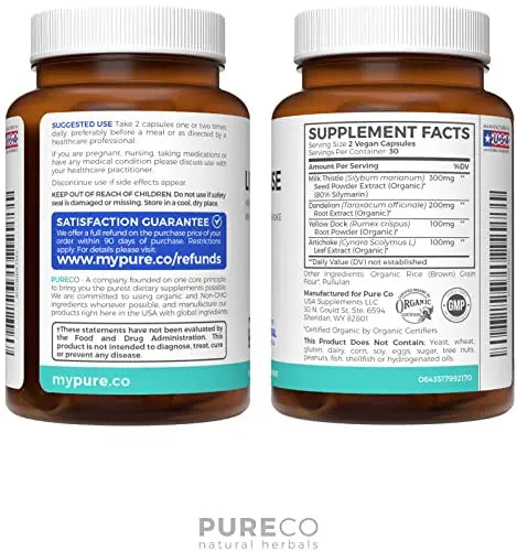 Organic Liver Cleanse Detox & Repair (Vegan, Non-GMO) Milk Thistle Extract (80% Silymarin) PURE CO Au supplements
