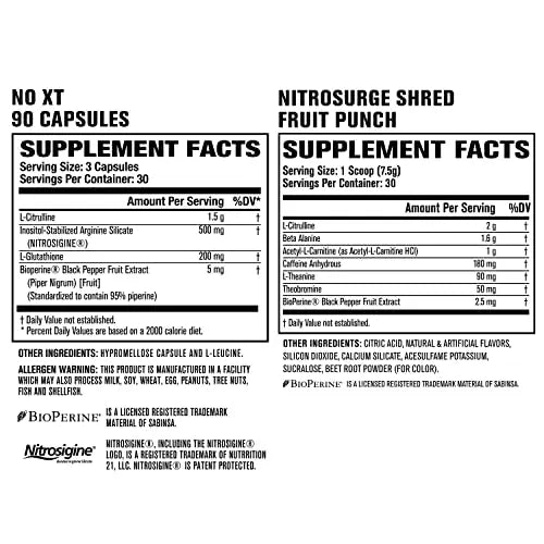 Jacked Factory Nitrosurge Shred Thermogenic Pre-Workout in Fruit Punch & N.O. XT Nitric Jacked Factory Au supplements