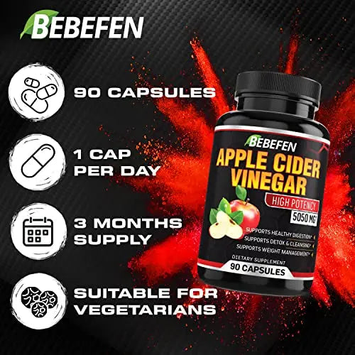 Apple Cider Vinegar Capsules - 5050mg Formula Pills with Black Pepper Extract BEBEFEN Au supplements