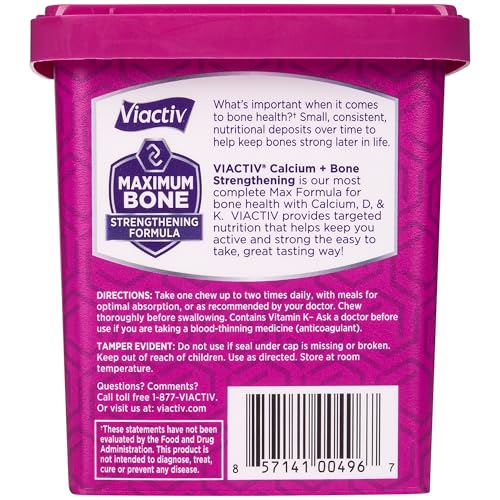 Viactiv Calcium + Vitamin D Supplement Soft Chews for Women & Men - Chewable Calcium for Bone Health Support, 650 mg per Serving, Vitamin D & K for High Absorption - 60 Count, Caramel Viactiv Au supplements