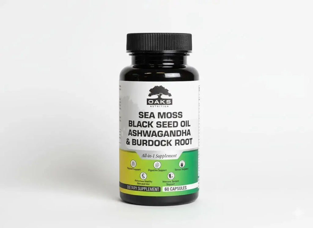 Oaks Nutrition Premium 15-in-1 Sea Moss Multivitamin with Black Seed Oil, Ashwagandha, Turmeric, Bladderwrack, Burdock, Elderberry Oaks Nutrition Au supplements
