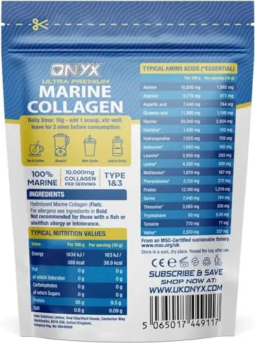 Onyx Marine Collagen Powder 10000mg (Type I & III) | Wild-Caught Arctic Cod ONYX INGREDIENTS 101 Au supplements