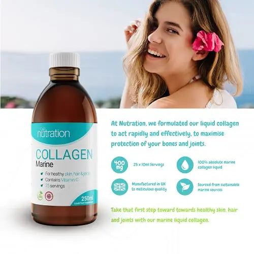 Marine Collagen Liquid | 25 x 10ml Servings | Liquid Collagen Drink for Women and Men | Pure Marine Collagen for Strong Bones & Joints Nutration Au supplements
