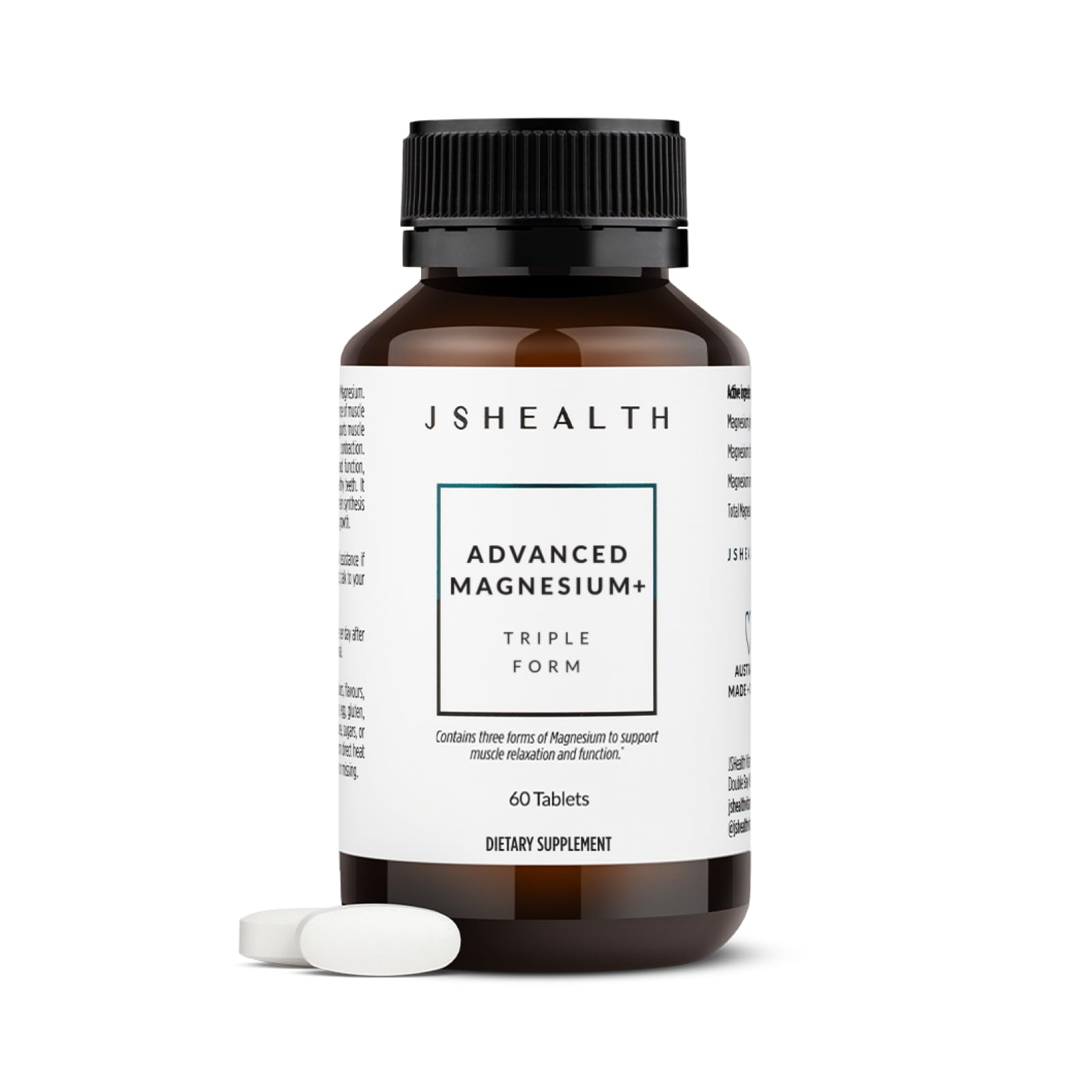 JSHealth Vitamins Advanced Magnesium Supplements with Magnesium Glycinate & Citrate for Muscle Relaxation (60 Tablets) JSHealth Au supplements