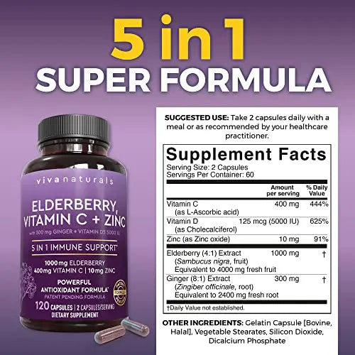 Viva Naturals Sambucus Elderberry with Vitamin C and Zinc for Adults - 5 in 1 Sambucus Viva Naturals Au supplements
