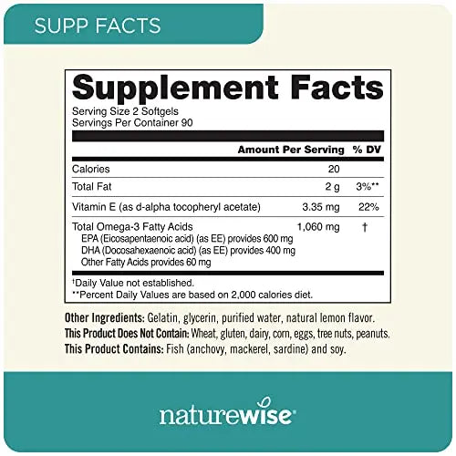 NatureWise High-Potency 1000mg Omega 3 with 600mg EPA, 400mg DHA, & Vitamin E NatureWise Au supplements