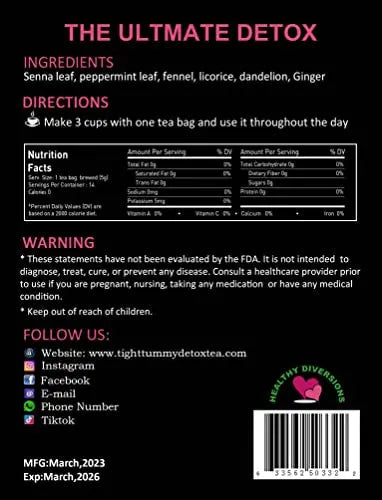Healthy Diversions Tight Tummy Detox Tea, Extra Strength Results Within a Week Reduce Heath Secret Au supplements