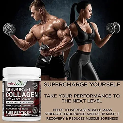Pure Hydrolysed Collagen Powder 10000mg Bovine Type 1 & 3 Unflavoured|High Strength Protein Peptides for Women & Men NUTRABYTES Au supplements
