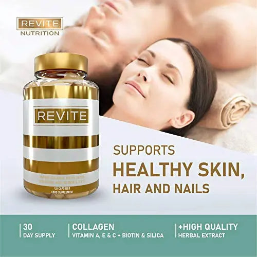 Marine Collagen Capsules 2000mg, Hyaluronic Acid, Silica, Biotin, Vitamin A, E & C Hair Revite Au supplements