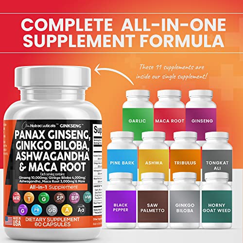 Panax Ginseng 10000mg Ginkgo Biloba 4000mg Ashwagandha Maca Root Clean Nutraceuticals Au supplements