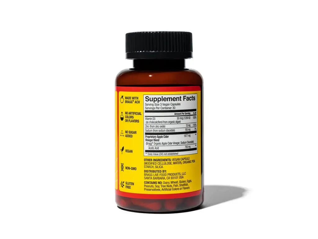 Bragg Apple Cider Vinegar Capsules - Vitamin D3 & Zinc - 750mg of Acetic Acid – Immune Bragg Au supplements