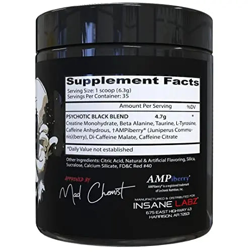 Insane Labz Psychotic Black Edition Mid Stimulant Pre Workout Powder, Energy Focus Insane Labz Au supplements
