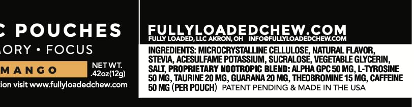 Fully Loaded Alpha Fuel Nootropic Pouches (Mango Fuel) - 5 cans, 15 Pouches per can - Energy Pouches containing Caffeine and nootropic Blend Fully Loaded Bullseye Au supplements