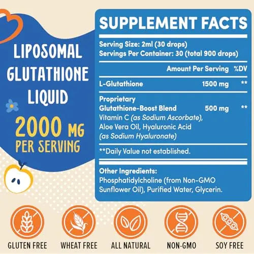 2000MG Liposomal Glutathione Liquid, 98% Absorption, Glutathione Liquid Supplement Prunucis Au supplements
