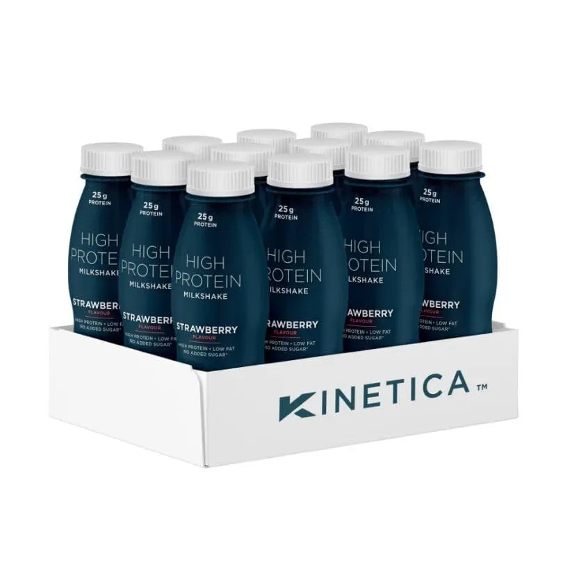 Kinetica Ready-to-Drink Protein Shake, 12 X 330mls, 165 cals, 25g Protein per Bottle, Low Fat (Strawberry) Kinetica Au supplements