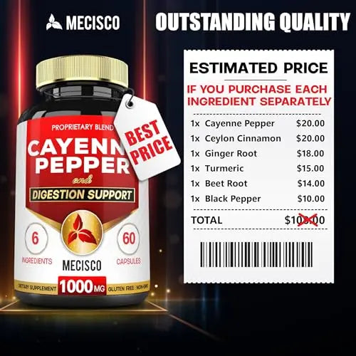 Mecisco 6in1 Cayenne Pepper Capsules Organic with Ginger Root, Beet Root, and Black Pepper Mecisco Au supplements