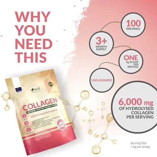 Collagen Powder 600g - 100 Servings - High Grade Pure Bovine 100% - Collagen Peptides Hydrolysate Nu U Nutrition Au supplements