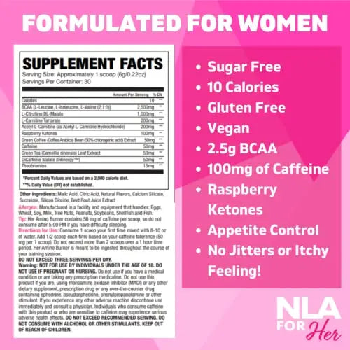 Her Thermogenic Amino Women's Pre Post & Intra Workout Booster (Strawberry Kiwi,30 Servings) NLA for Her Au supplements