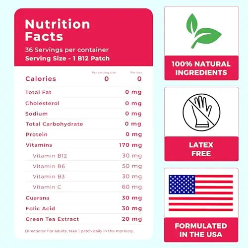 B12 Patches (Pack of 36) - 100% Natural Vitamin Patches for Women, Energy, Focus & Body Spirit Patches Au supplements