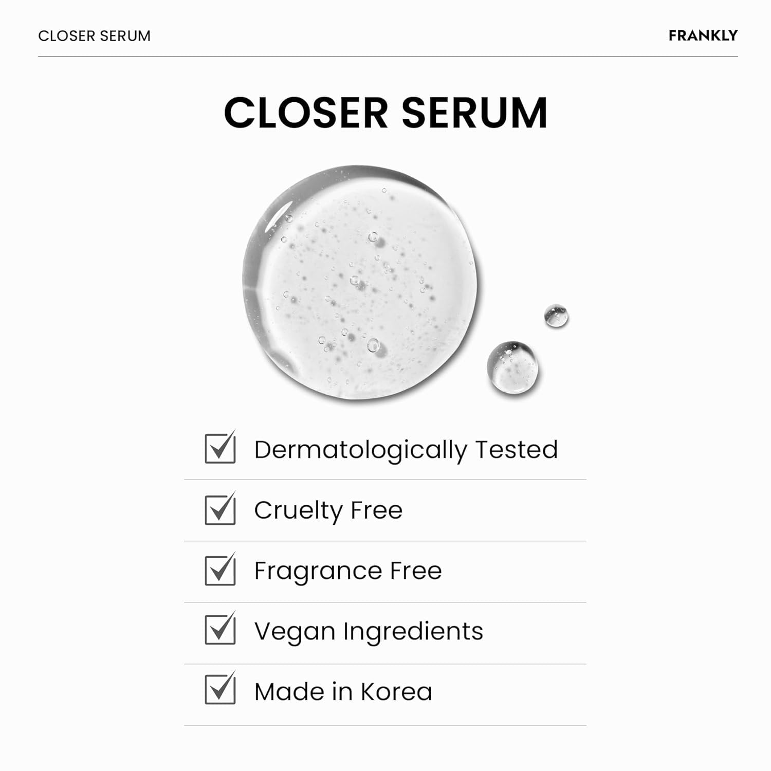 FRANKLY Closer Serum | Pore Minimizer Serum | 9 Peptides, Vegan Collagen, Adenosine, PHA | Korean Pore Minimizer for Glass Skin