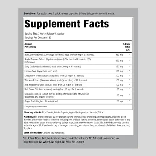 Menopause Supplement for Women | 100 Capsules | Advanced Support Formula | for Night Piping Rock Au supplements