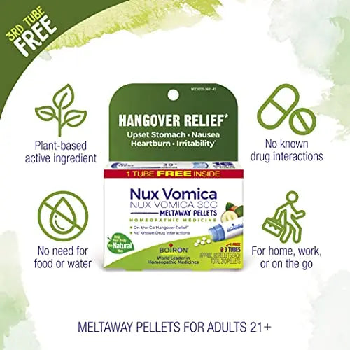 Boiron Nux Vomica 30C Homeopathic Medicine for Hangover Relief, Upset Stomach, Nausea Boiron Au supplements