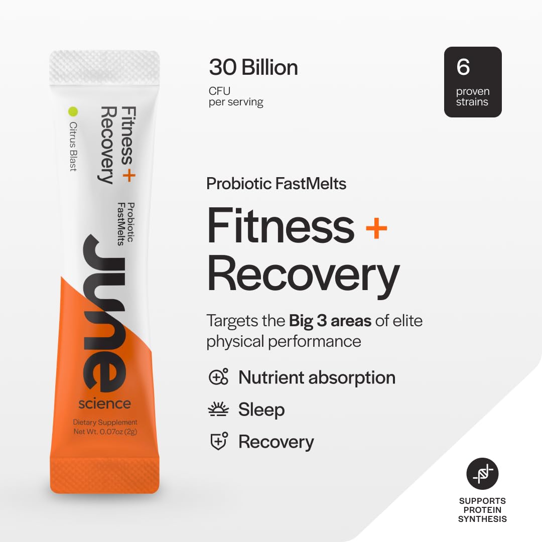 June Science Fitness + Recovery | Fast Melt Pre + Probiotic for Muscle Recovery + Training - Citrus Blast Flavor, 30 Powder Sachets
