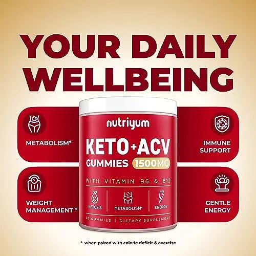 nutriyum Keto ACV Gummies 1500 mg - Apple Cider Vinegar Gummies with B6 & B12 nutriyum Au supplements