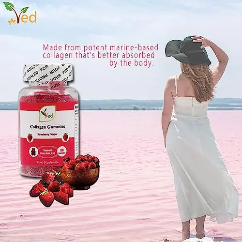 Ved Collagen Gummies; Chew Gummies Strawberry Flavour, Raw Unfiltered Collagen Gummies Ved Au supplements