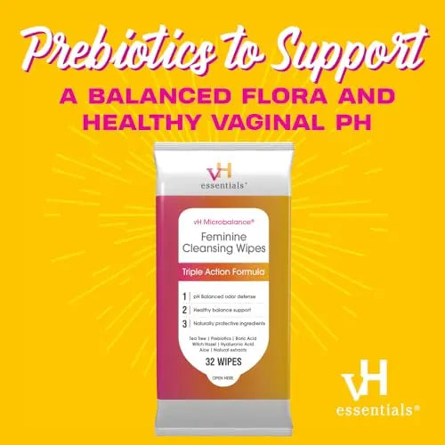 vH essentials Feminine Cleansing Wipes - pH Balanced, Prebiotics, Tea Tree & Aloe, Soothing Witch Hazel vH essentials Au supplements