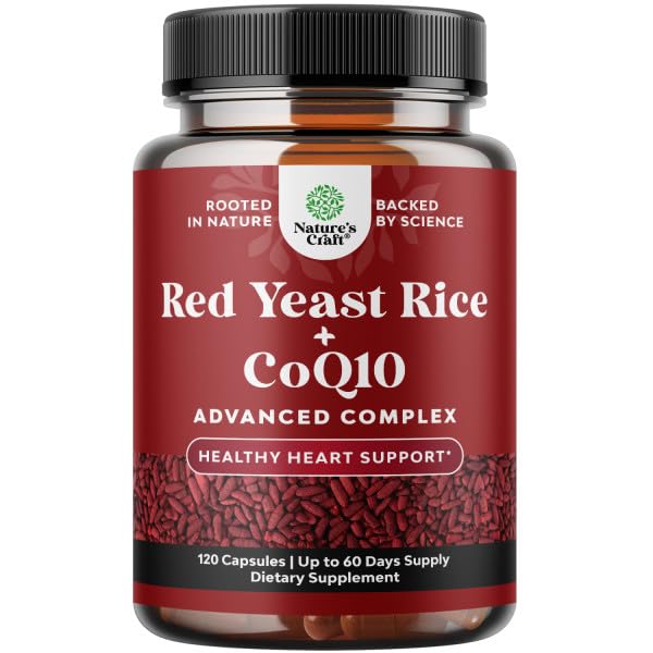 Natures Craft Red Yeast Rice with CoQ10 Supplement - Advanced Healthy Heart & Healthy Cholesterol Levels Formula for Men & Women - Red Yeast Rice Capsules with 1200 mg