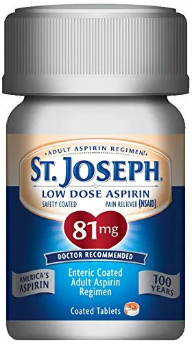 St. Joseph Aspirin Pain Reliever (NSAID) 81mg, Enteric Safety Coated, Adult Low Dose Regimen, 36 ct St. Joseph Au supplements