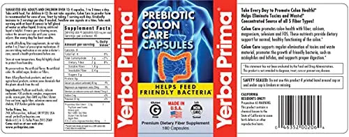 Yerba Prima Prebiotics Colon Care Fiber Caps, 180 Capsules - Five Forms of Fiber Plus FOS Yerba Prima Au supplements