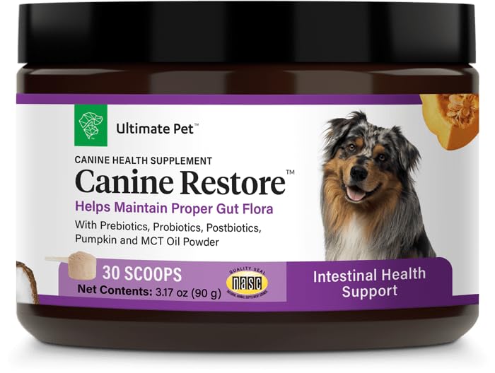 Ultimate Pet Nutrition Canine Restore, Gut Health Supplement with Prebiotics, Probiotics, & Postbiotics for Digestive Health & Immunity Support, Vet Formulated Powder Food Topper ULTIMATE PET NUTRITION Au supplements