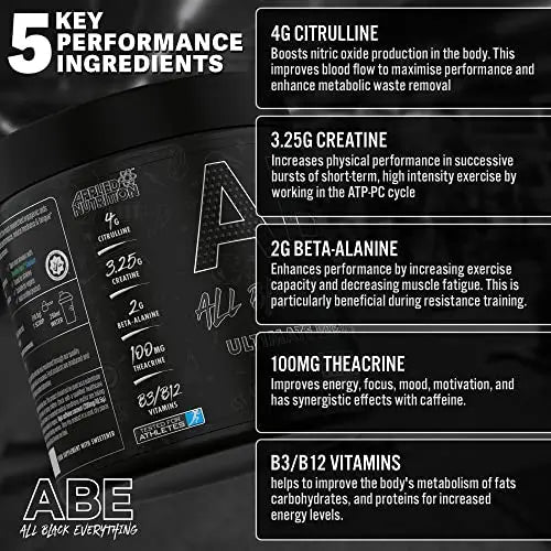 ABE All Black Everything Pre Workout Energy, Increase Physical Performance with Citrulline Applied Nutrition Au supplements