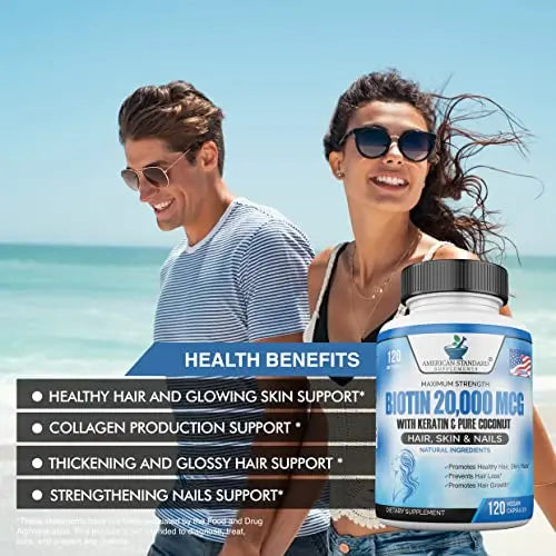 Biotin 20,000mcg with Keratin, Organic Coconut and Zinc, Hair Growth Supplements, Biotin American Standard Supplements Au supplements