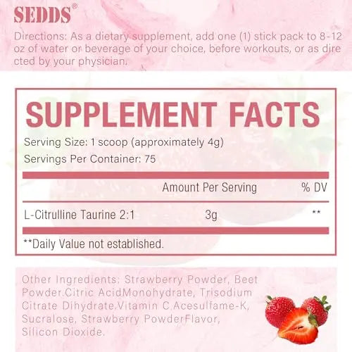 SEDDS Strawberry-Flavored L-Citrulline Taurine 2:1, L Citrulline Powder, Unflavored Vegan SEDDS Au supplements