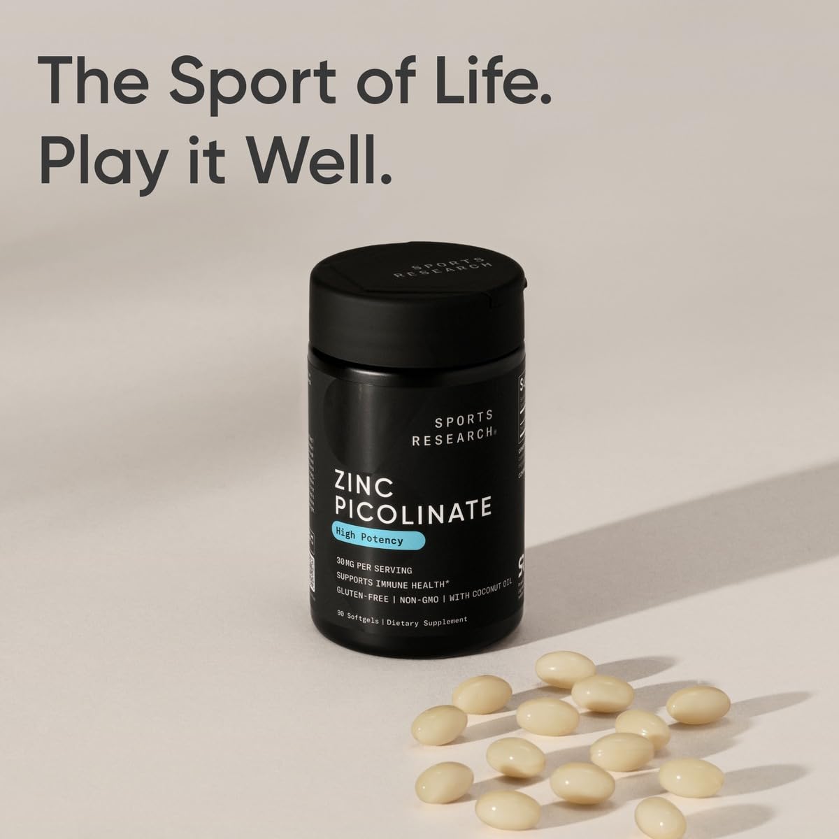Sports Research High Potency Zinc Picolinate 30mg with Organic Coconut Oil | Highly Absorbable Zinc Supplement for Healthy Immune & Enzyme Function