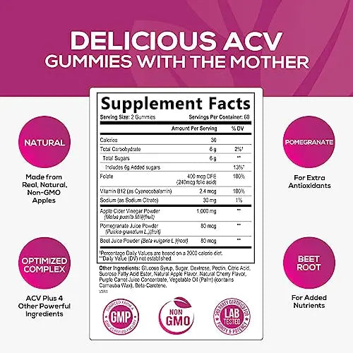 Vegan Apple Cider Vinegar Gummies | Max Strength 1000mg | Gelatin-Free, Vegan, Non-GMO Nature's Nutrition Au supplements