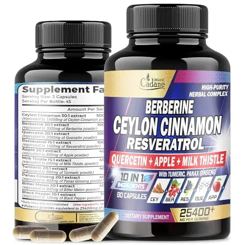 Ceylon Cinnamon 15000mg Berberine 3000mg Quercetin 2000mg Supplement - Support Organic Cadane Au supplements