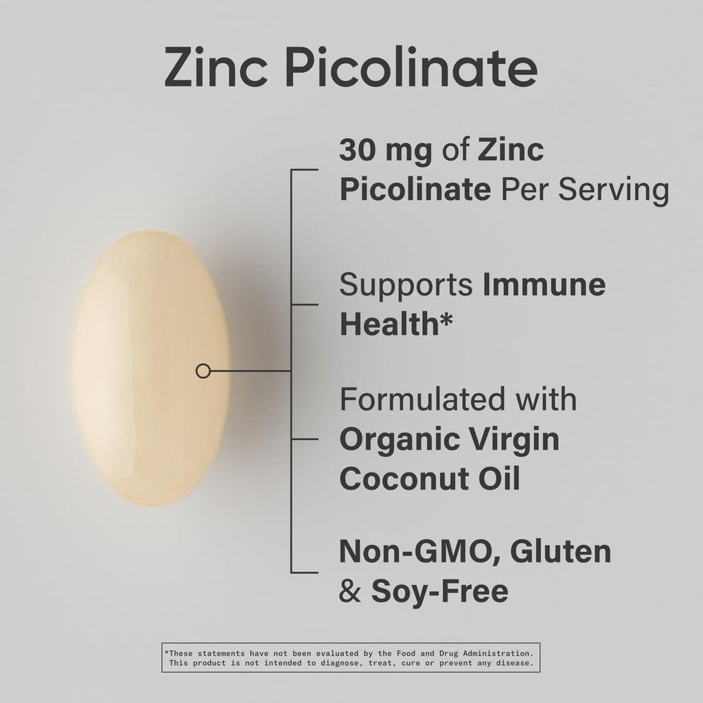 Sports Research High Potency Zinc Picolinate 30mg with Organic Coconut Oil | Highly Absorbable Zinc Supplement for Healthy Immune & Enzyme Function